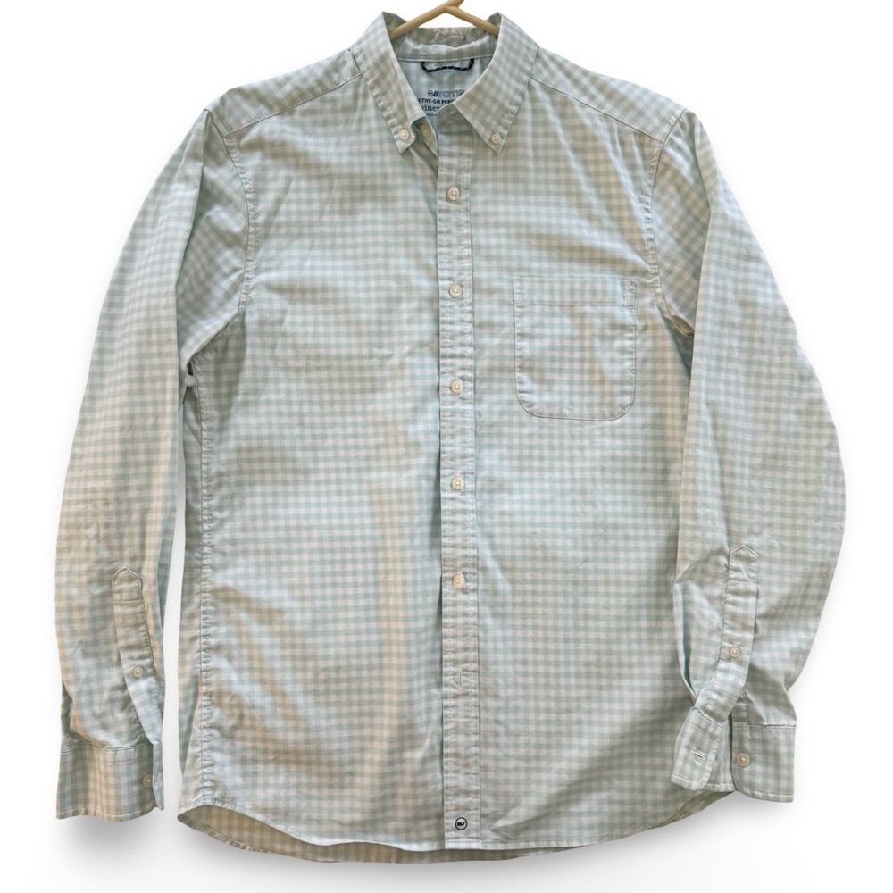 Vineyard Vines‎ Men's Light Green and White Checkered Shirt size small